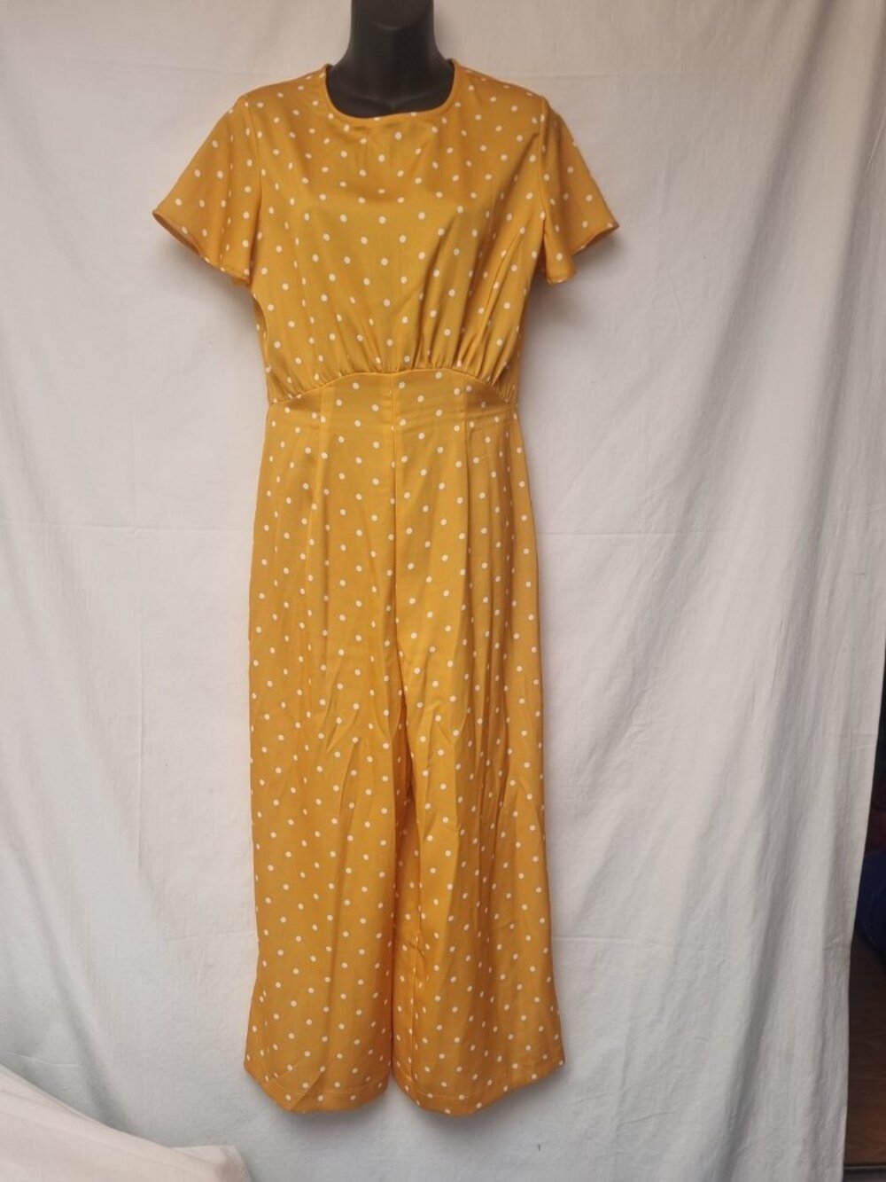 Dynamite Mustard Yellow Polka Dot Short Sleeve Jumpsuit - Size S/P